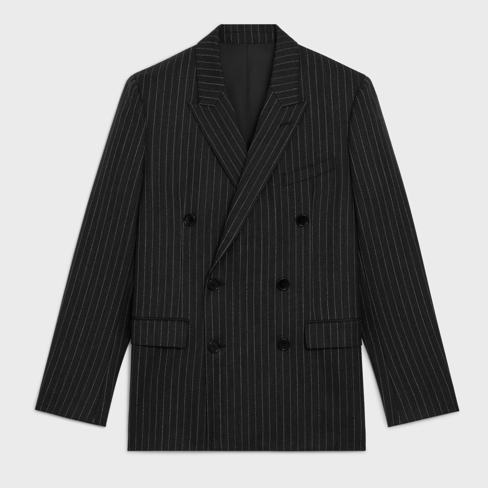 CELINE MEN’S 2024 STRIPED WOOL RECTANGLE JACKET IN WOOL BLACK/CHALK 46